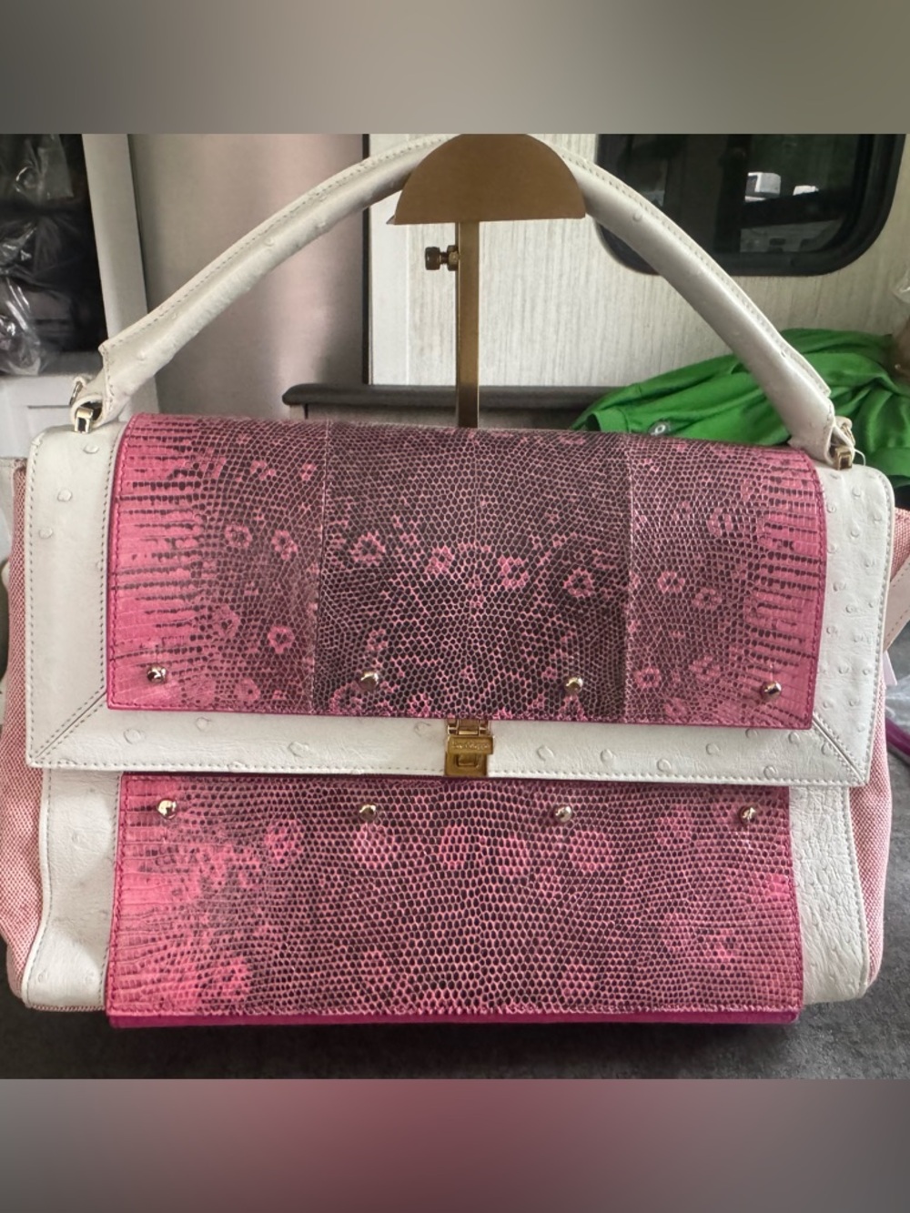 Dee Ocleppo Ostrich and Lizard 3 Ways To Wear Bag NEW